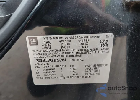 2017 Chevrolet Equinox Lt from USA, damaged, VIN 2GNALCEK3H6299954